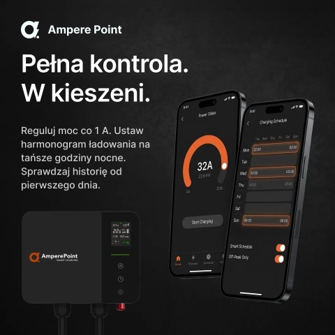 AmperePoint PRIME 22 kW - wallbox Type 2, 7,5 m, Wi-Fi, Bluetooth i RFID