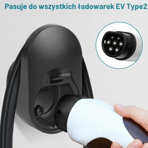 Uchwyt ścienny na wtyczkę i kabel Type 2 ŁadujEV - czarny